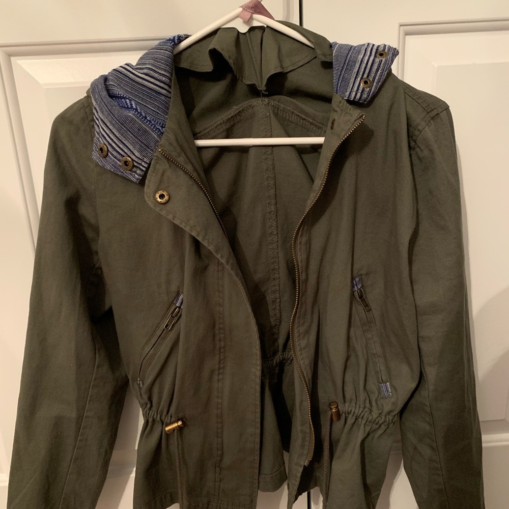 Boho Army Green Jacket With Blue Details
